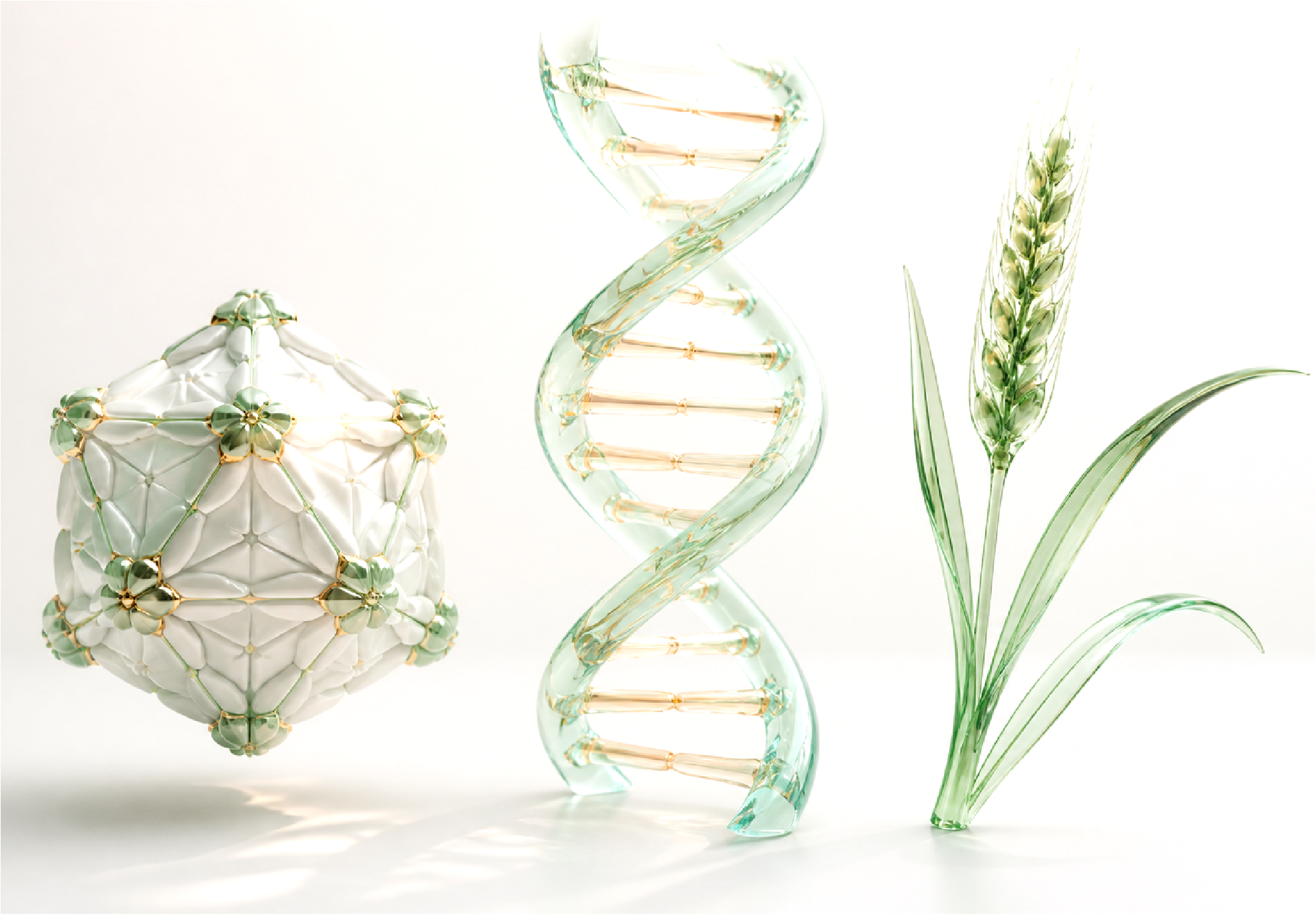 透明质感的病毒载体、DNA 双螺旋与麦穗